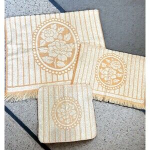 Tastemaker Fringed Towel Set Peach Coral White Bath & Hand Sculpted Washcloth